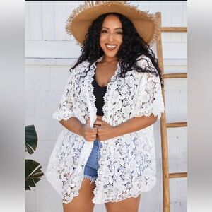 NWT SHEIN White Floral Lace cover-up or kimono size 22/24